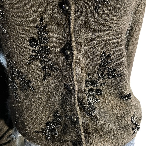 NWT Jamie Scott Black Beaded Silk, Angora and Nylon Button Down Cardigan - Picture 3 of 10